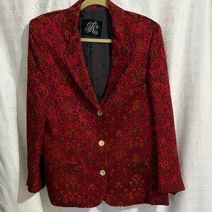 LA MODA GOJI Cranberry Red and Black Patterned Women's Blazer
